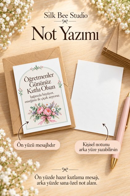 Silk Bee Studio 36’lı Mini Not Kartı Seti – Öğretmenler Günü Özel Seri, Kraft Zarflı | Hediye Notu
