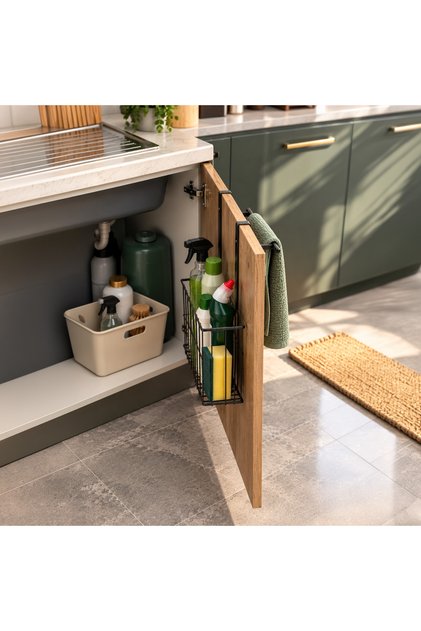 Snap-On Metal Towel Hanger Organizer for Cabinet Door Black – No Drilling Required, in & Out of Cabinet Kitchen Bathroom Organizer Shelf