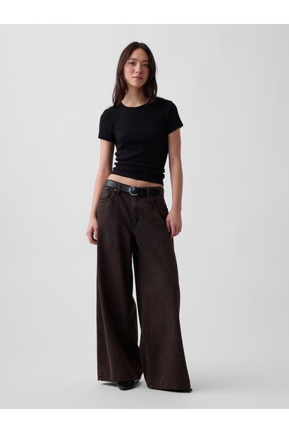 Kadın Kahverengi Low Slung Extra Baggy Jean Pantolon