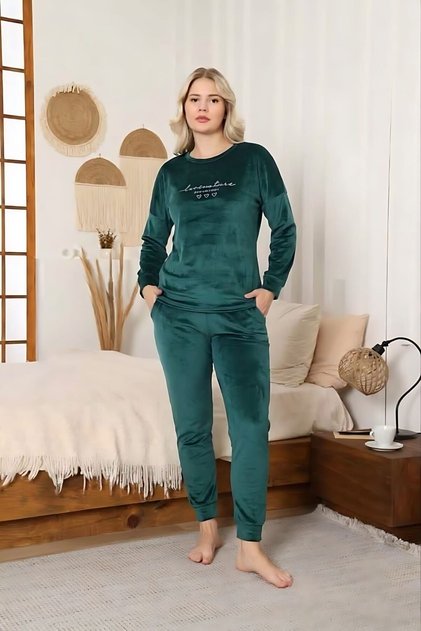 Mooda Soft Velvet Fabric Embossed Printed Women's Pajama Set