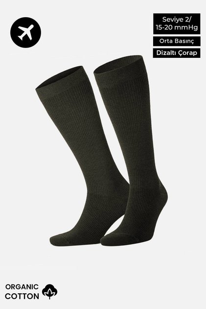 Unisex Organic Cotton Flight and Pilot Knee Socks with Special Firming Technology Dark Khaki