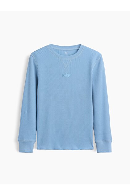 Erkek Çocuk Açık Mavi Mini-Logo Waffle-Knit T-Shirt