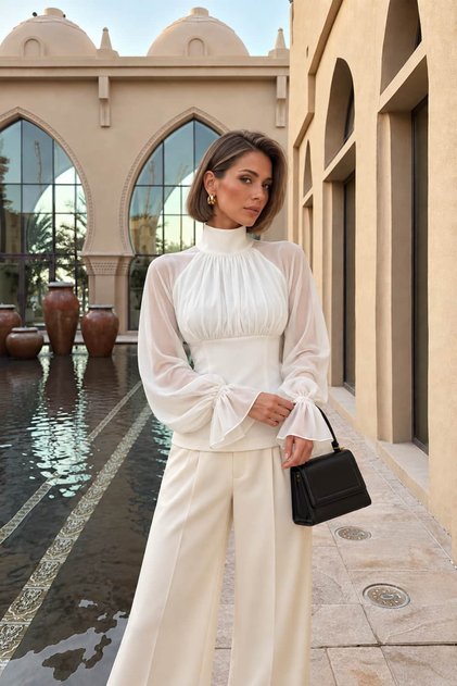 Stand Collar Chiffon Blouse