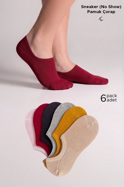 Women's Cotton 6 Pairs of Bootie Socks (No Show) Colorful Series Assortment 1