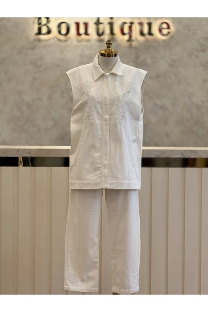 Boncuk İşlemeli Önden Çıtçıtlı Yelek Pantolon Takım 9255