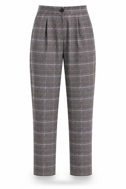 Gray Plaid Carrot Cut Trousers 0056