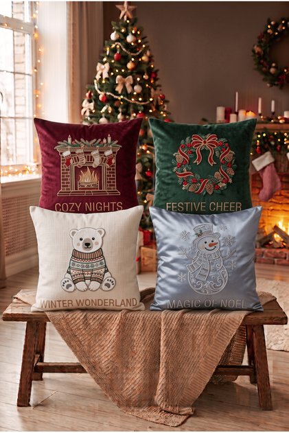 Santa christmas patterned 4-piece set cushion cover - new year's - christmas - double-sided digital printed