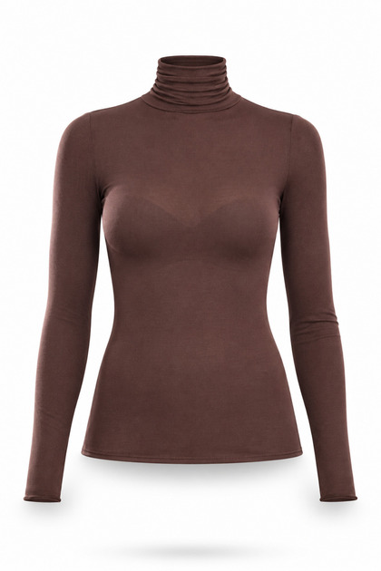 Brown Turtleneck Blouse 25226