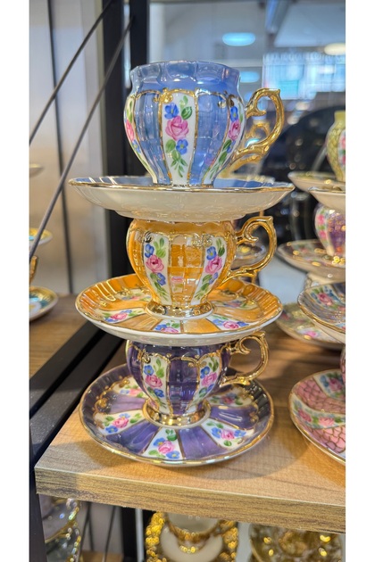 ESTERHOMEDECOR Hand-Painted Porcelain Coffee Cup Set for 6 People