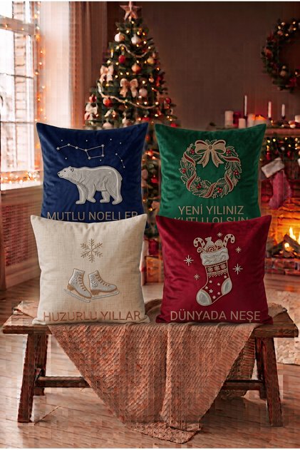 Santa christmas patterned 4-piece set cushion cover - new year's - christmas - double-sided digital printed
