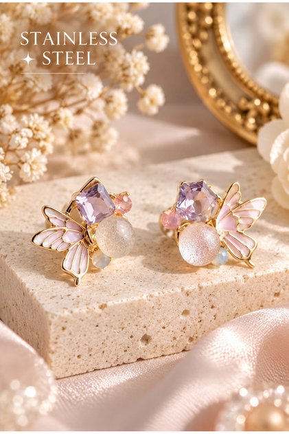 Vip Gold Purple Color Butterfly Model Zircon Stone Earrings