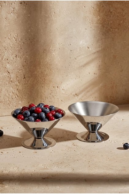 Conix Double 18/10 Stainless Steel Ice Cream and Dessert Presentation Bowl with Stand, Serving Bowl, Snack Bowl