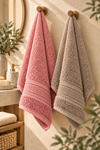 Pearly 2 Pieces Bamboo Knitted Patterned 50X85 cm Hand and Face Towel