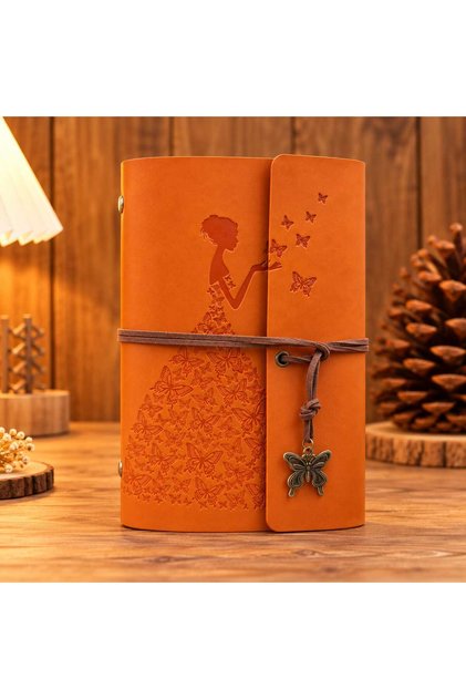 Mr Large Leather Journal with Butterfly Figure – Vintage Diary and Notebook with Special Design