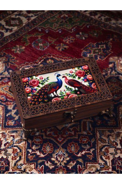 Tile Motif Ceramic Detailed Interlocking Luxury Wooden Handmade Gift Jewelry Box Yld250