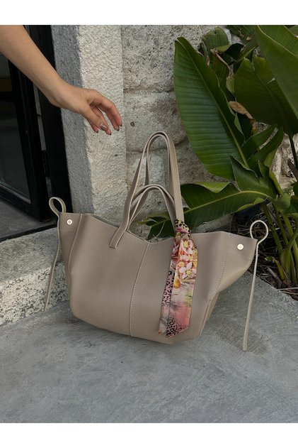 Women's Special Design Hand and Shoulder Bag with Scarf and Wallet Detail