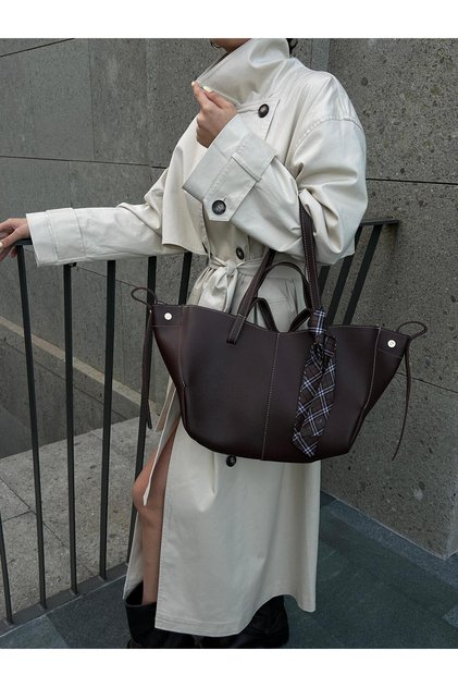 Women's Special Design Hand and Shoulder Bag with Scarf and Wallet Detail