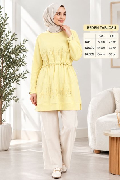 Tunic Blouse with Adjustable Waist Drawstring Detail and Waterway Bead Embroidery