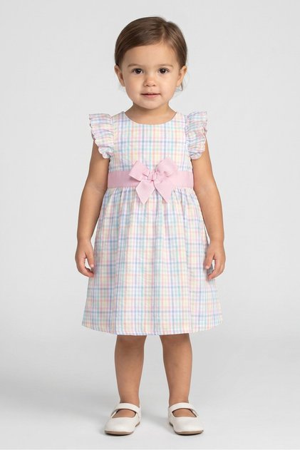 Toddlers Girl Plaid Dress, Multicolor