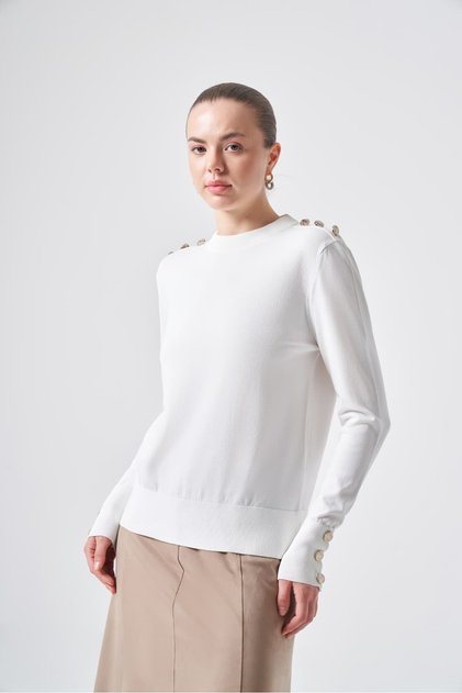 203 Button Detail Sweater Ecru
