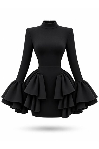 Valentina Volan Detaylı Mini Elbise