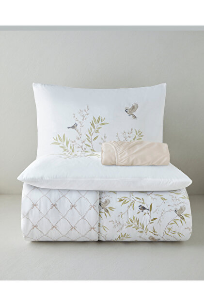 Gentle Flight Cotton Double Bed Sheet Duvet Cover Set 200X220 cm Green