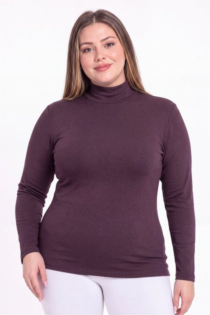 Kadın Büyük Beden Balıkçı Yaka Uzun Kollu Pamuklu Likralı Body