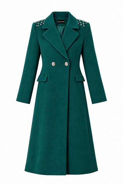 Shoulder Stone Detailed Cashmere Coat