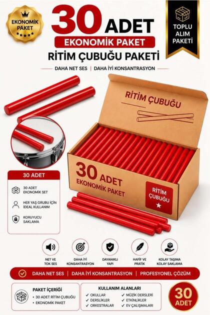Örf-BT-25RD-15X Kırmızı Ritim Çubuğu Örf Aletleri Seti 25 cm Karbon Fiber Toptan Paket (15 Çift Tek Renk)