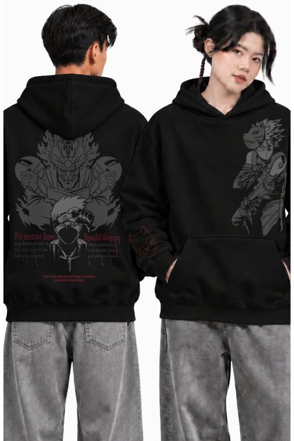Unisex Oversize Naruto Kakashi Hatake Back and Sleeve Printed Hooded Anime Sweatshirt