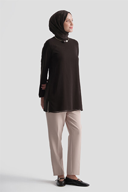 Chiffon Detailed Tunic Brown