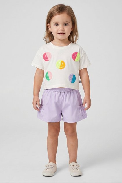 Toddlers Girl 3 Pieces Embroidered T-Shirt And Shorts With Ponytail Set, Multicolor