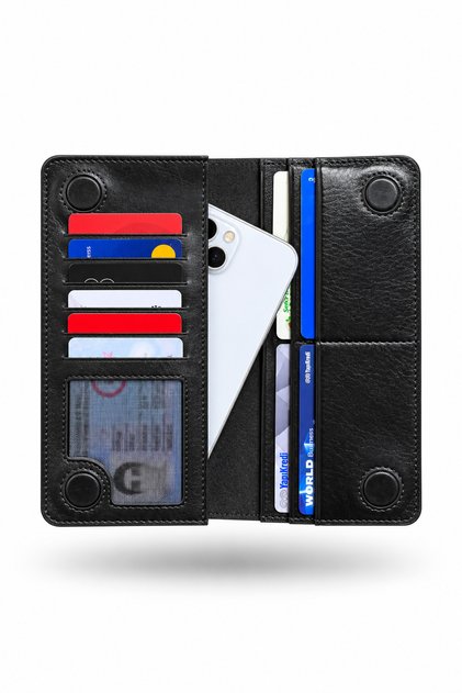 Alba - Genuine Leather Wallet with Phone Compartment - with Magnet and Hand Strap, Unisex 18.5 cm X 9cm