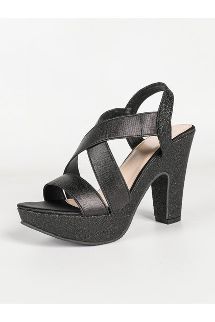 Black Glitter Platform Block Heel Sandals