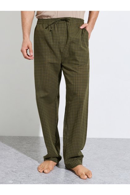 Men Olive Checkered Straight Pyjama