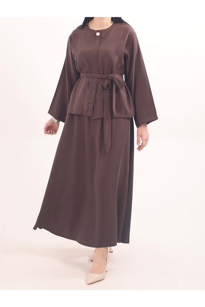 Waist Belted Skirt Suit - 5742 - Brown