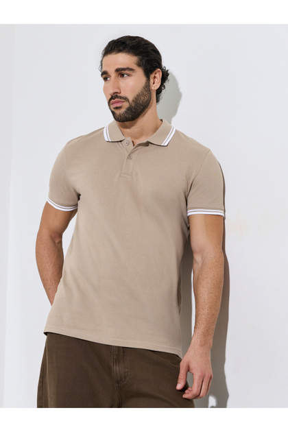 Men Beige Regular Fit Pique Polo With Tipping