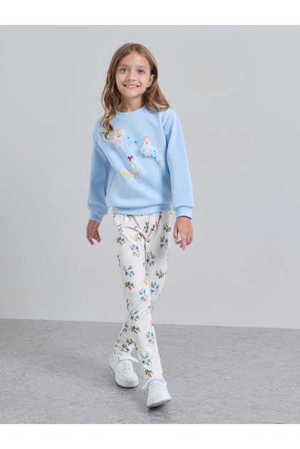 Girls Blue Fairy Applique Sweatshirt and Floral Leggings Set