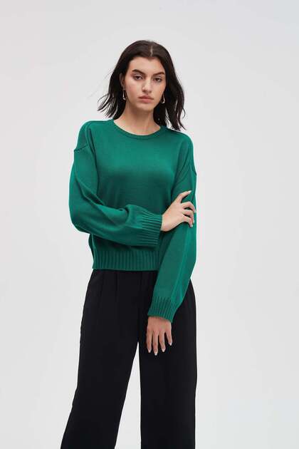 Solid Crew-Neck Long-Sleeve Top