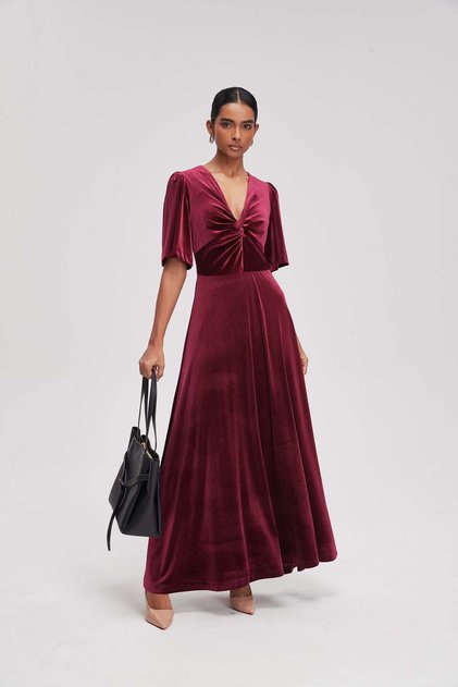 Velvet Maxi Dress with Twist-Front Detail