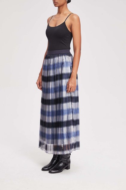 Pleated Plaid Maxi Skirt
