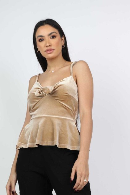 Women's Velvet Blouse with Thin Straps