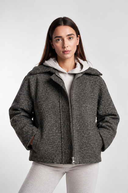 Women's Collared Lined Zipper Closure Cashmere Jacket/Mantle Cty-Abr-9057
