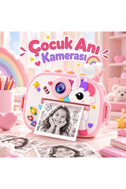 Çocuk Kamerası Fotoğraf Yazıcılı 1080P HD Ön Arka Kameralı Video Çekimli Anında Baskı – Dinozor & Unicorn