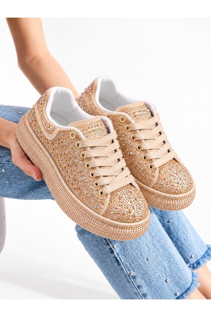 Stella Women's Gold Stone Sparkling Platform Sneakers Sports Shoes