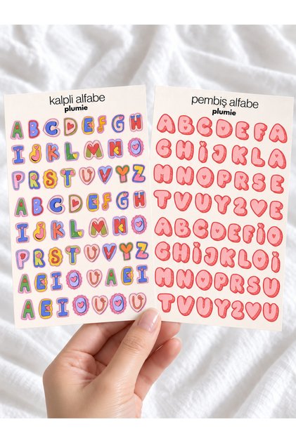 Heart Alphabet and Pink Alphabet 2-Piece Sticker Sheet Set - Notebook, Planner