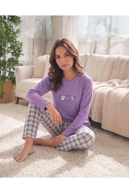 Patterned Interlock Long Sleeve Women's Pajama Set