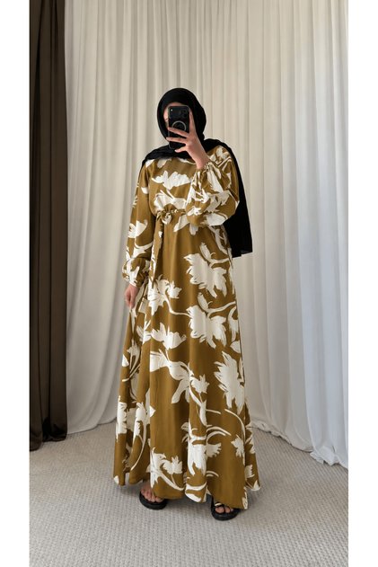 Brush Patterned Dress - Camel