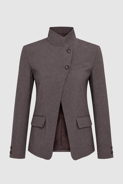 Kadın Kahverengi Dik Yaka Düğmeli Oversize Blazer
