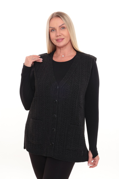 Women's Buttoned Pocketed V-Neck Hattuş Knitted Wool Women's Mother's Knitwear Winter Vest